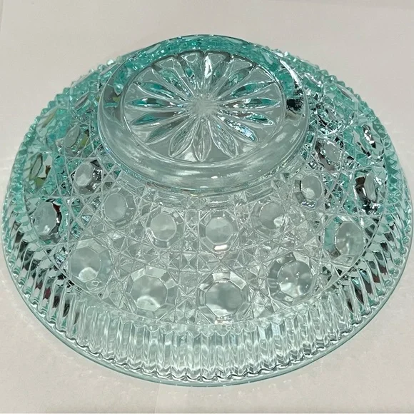 Indiana Glass Windsor Teal “Button and Cane” Covered Candy Dish - Picture 3 of 4